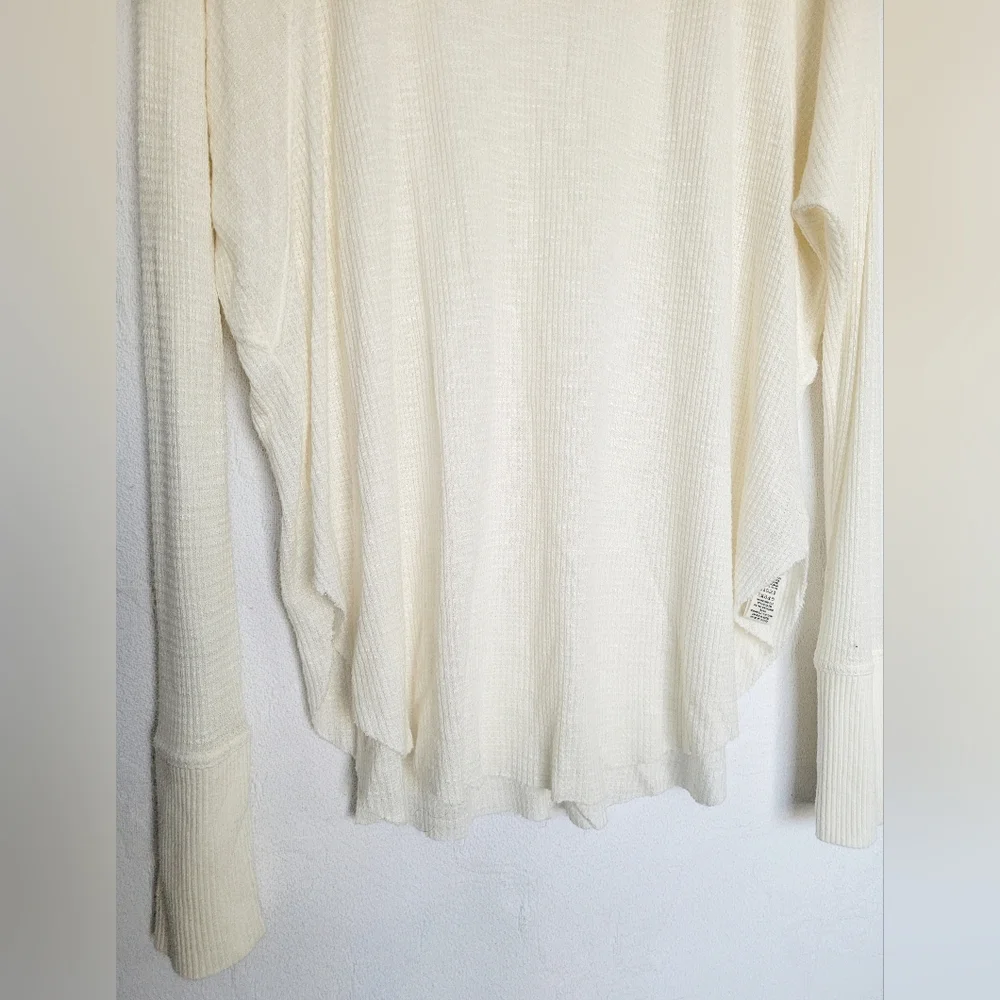 Free People Spring Valley Lace Waffle Top 100%Rayon Ivory/Off Whit Oversized M/L